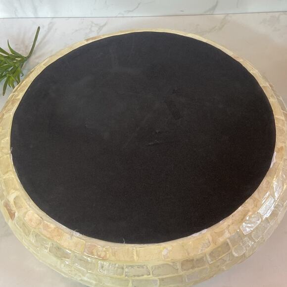 Mother of Pearl Inlay Centerpiece Bowl Off White & Teal Green HandMade Vietnam - Picture 5 of 6